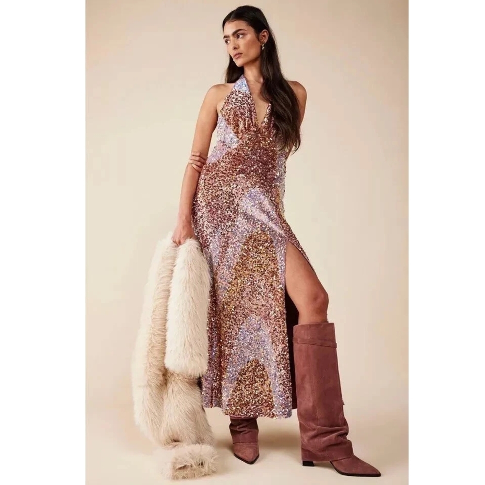 Free People Glitter & Gold Sequin Maxi Dress